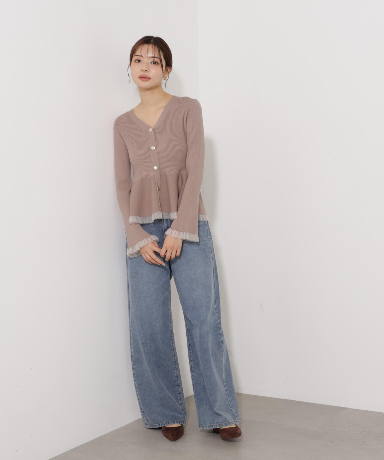 【追加生産予約】シアー切替ペプラムニット【モカ：WEB限定カラー】