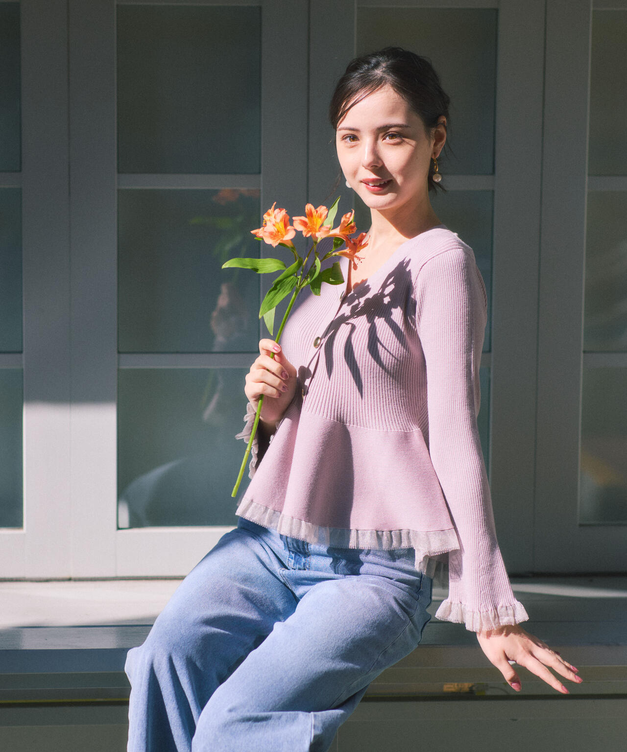 【追加生産予約】シアー切替ペプラムニット【モカ：WEB限定カラー】