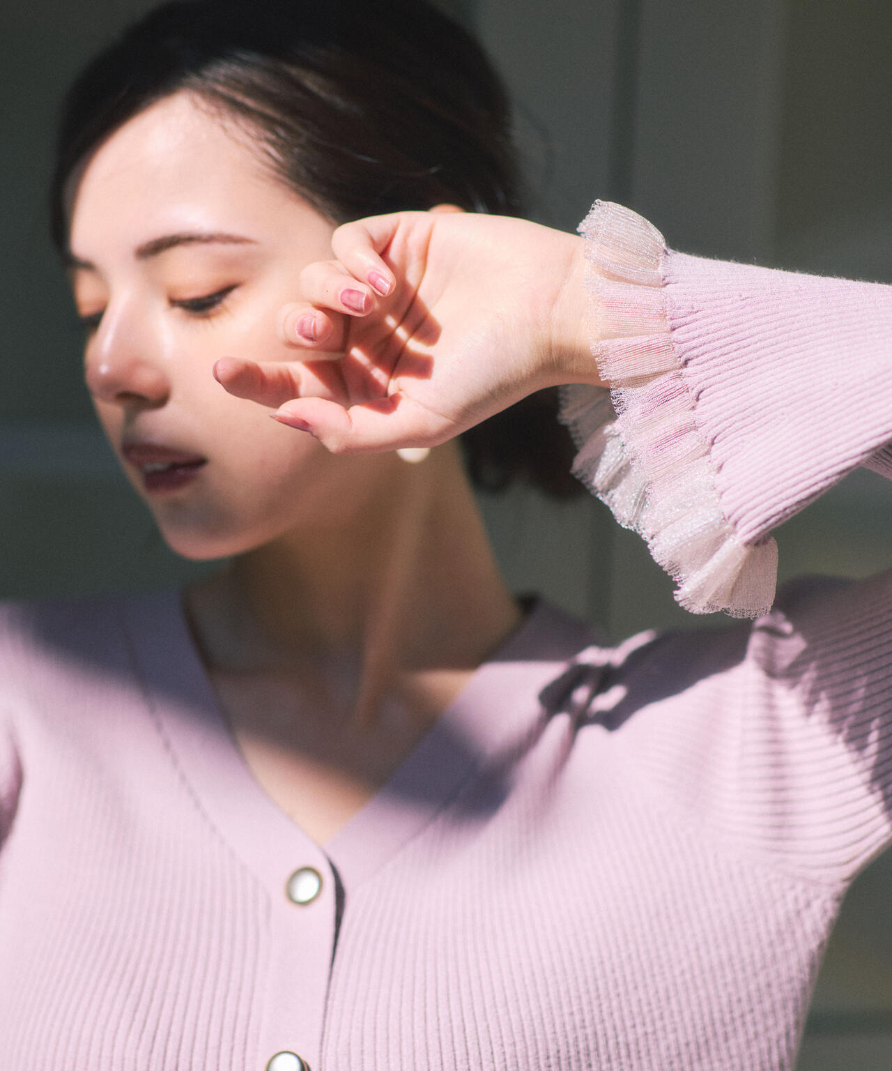 【追加生産予約】シアー切替ペプラムニット【モカ：WEB限定カラー】