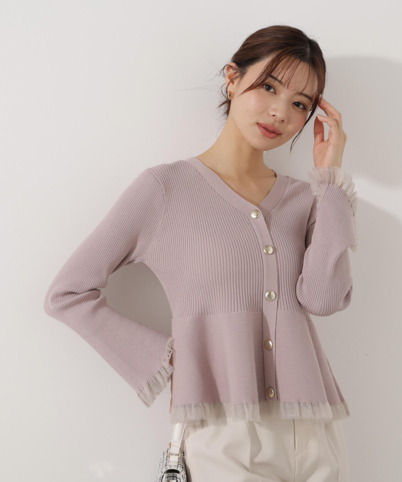 【追加生産予約】シアー切替ペプラムニット【モカ：WEB限定カラー】