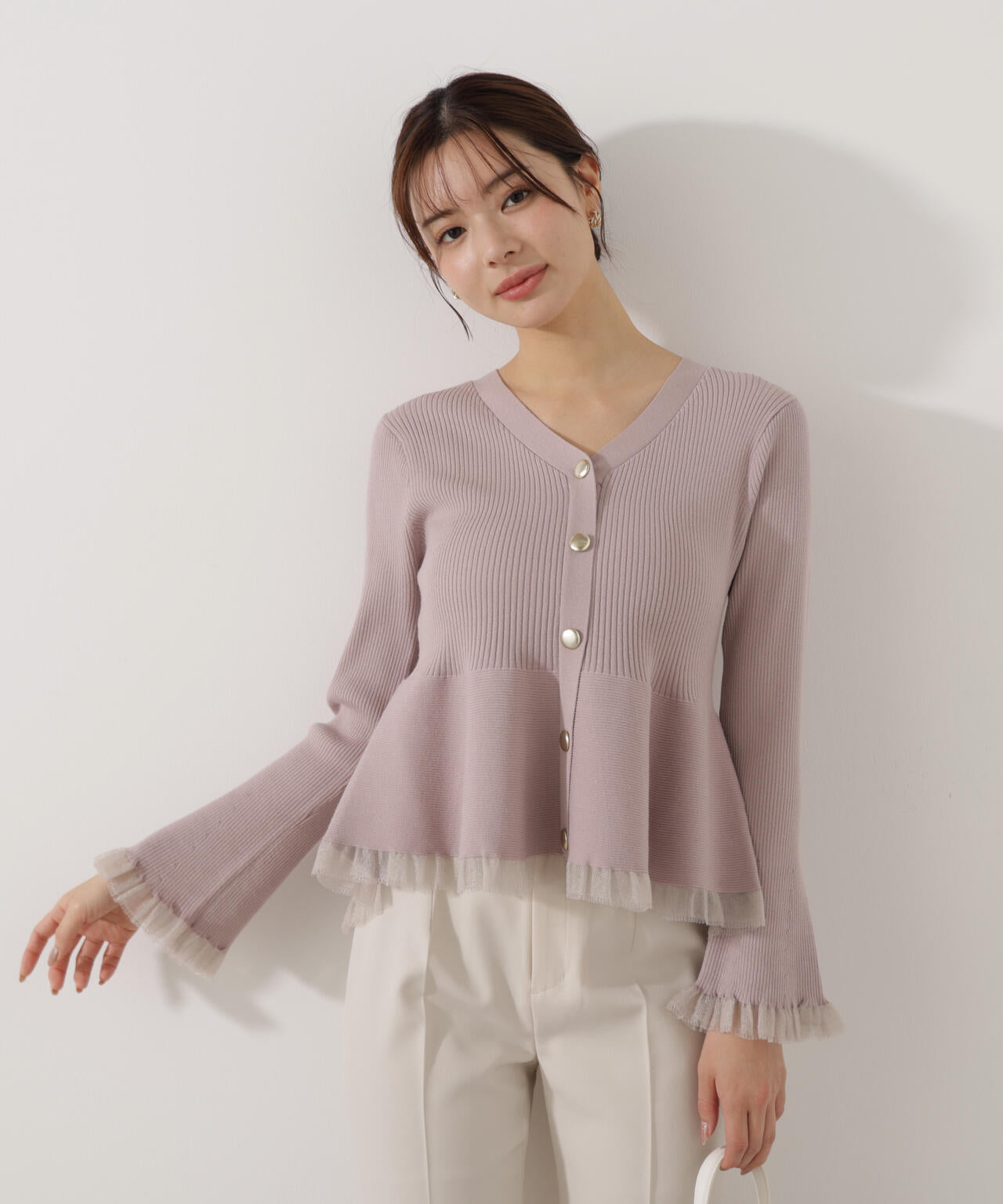 【追加生産予約】シアー切替ペプラムニット【モカ：WEB限定カラー】