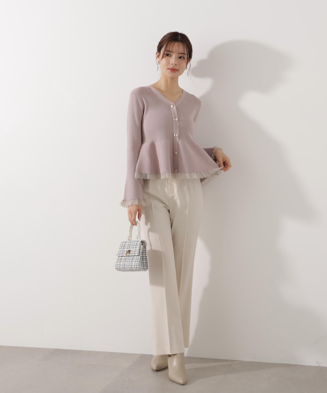 【追加生産予約】シアー切替ペプラムニット【モカ：WEB限定カラー】