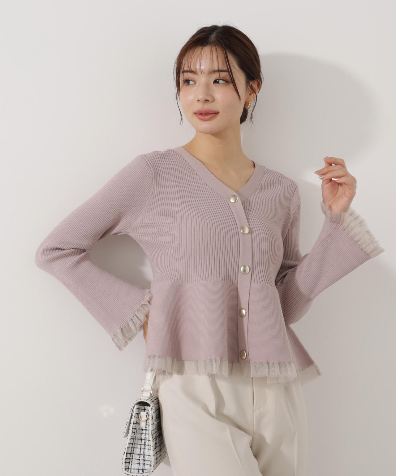 【追加生産予約】シアー切替ペプラムニット【モカ：WEB限定カラー】