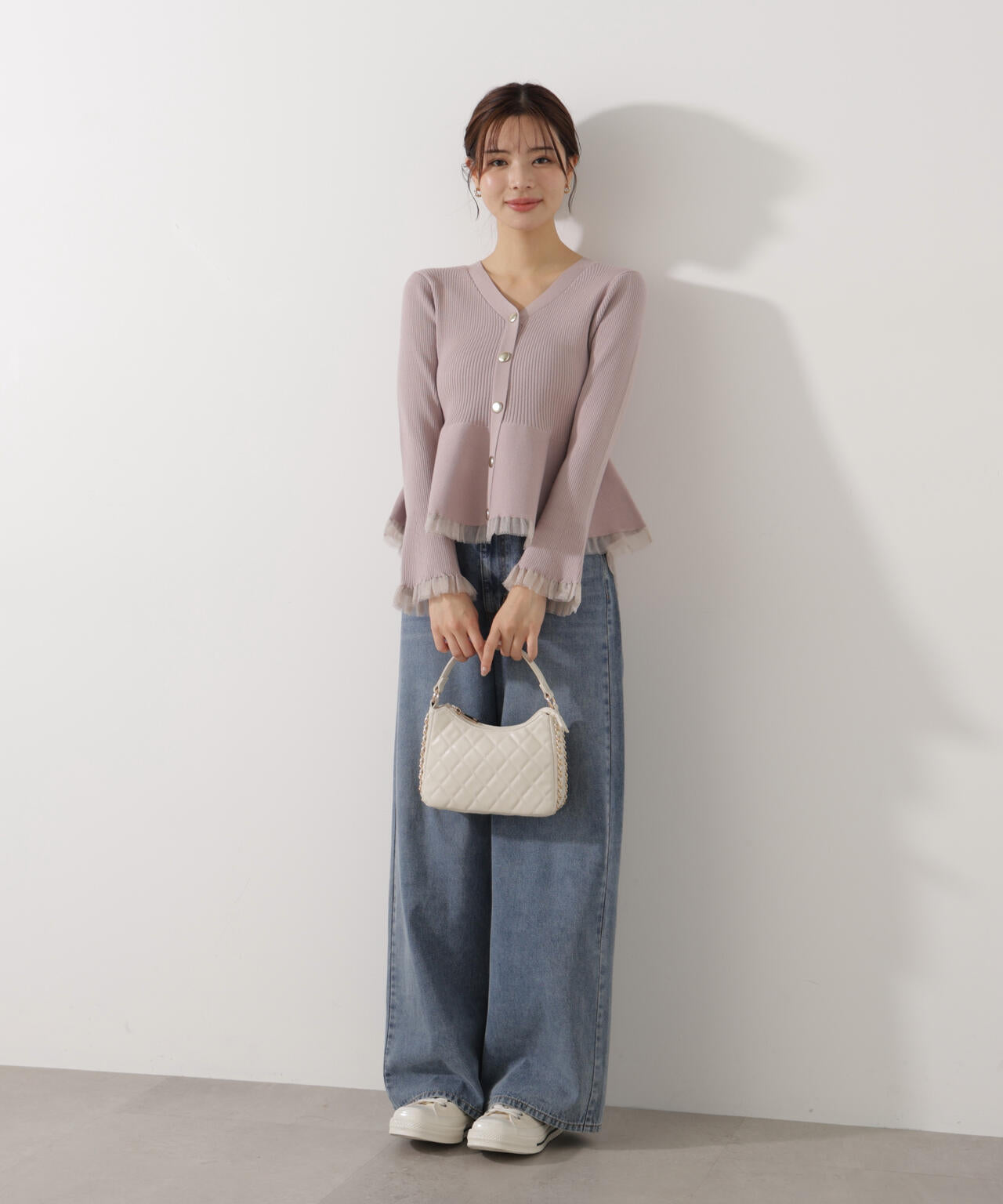 【追加生産予約】シアー切替ペプラムニット【モカ：WEB限定カラー】