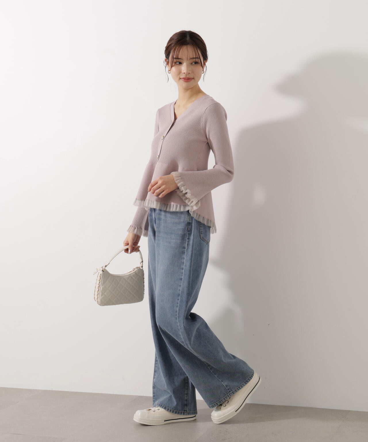 【追加生産予約】シアー切替ペプラムニット【モカ：WEB限定カラー】