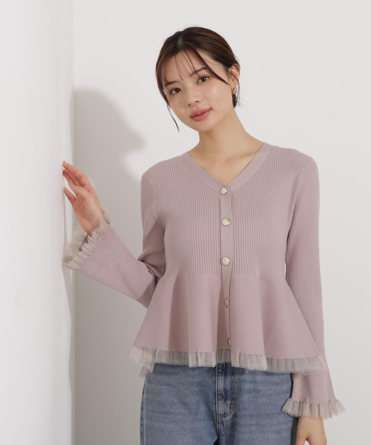 【追加生産予約】シアー切替ペプラムニット【モカ：WEB限定カラー】