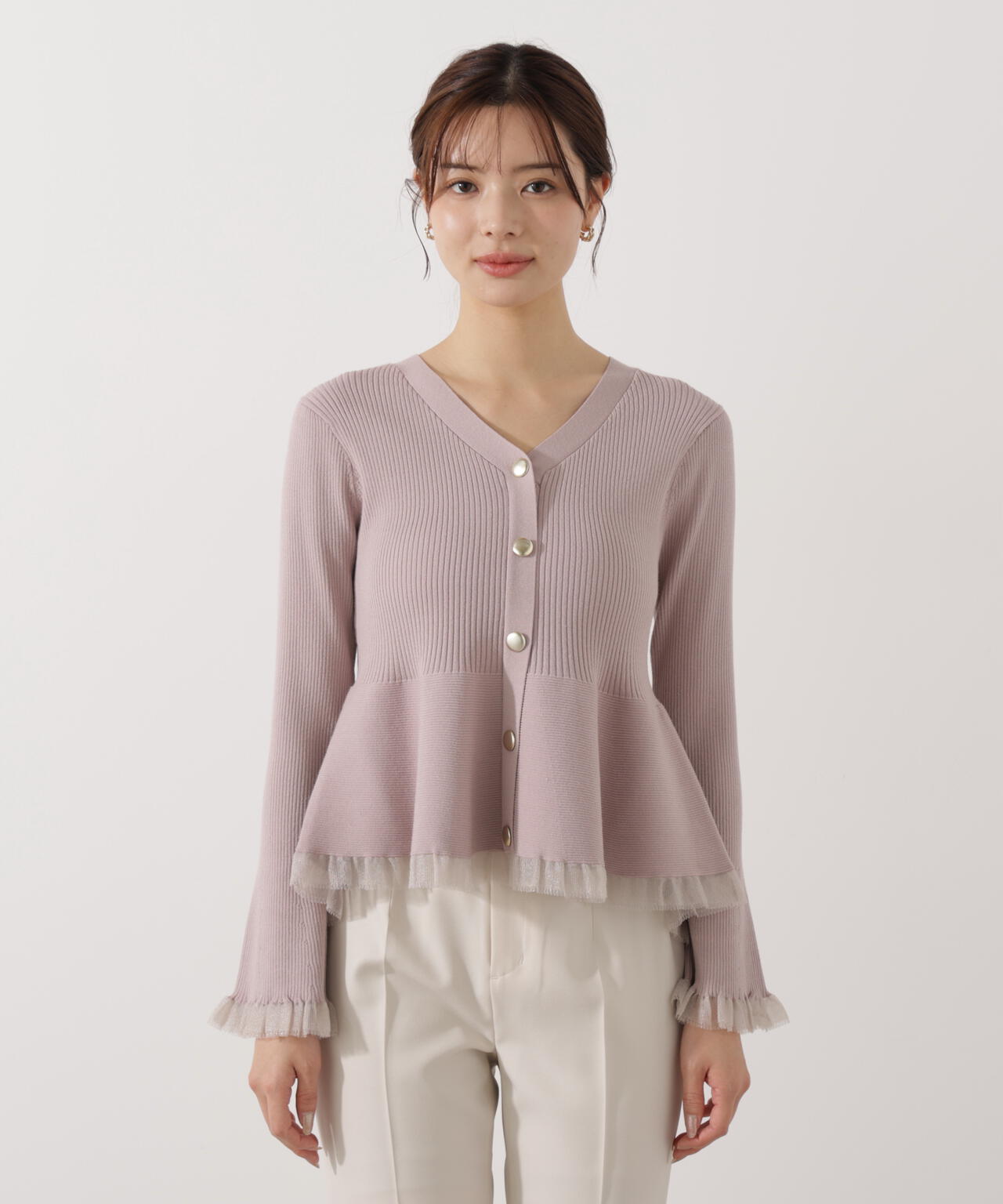 【追加生産予約】シアー切替ペプラムニット【モカ：WEB限定カラー】