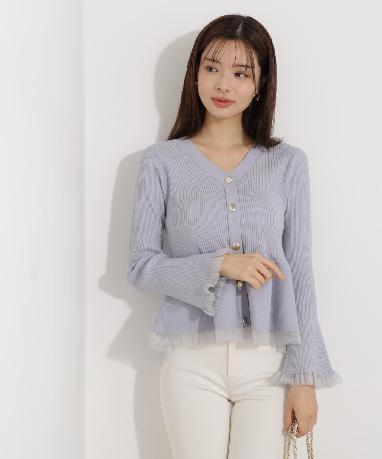 【追加生産予約】シアー切替ペプラムニット【モカ：WEB限定カラー】