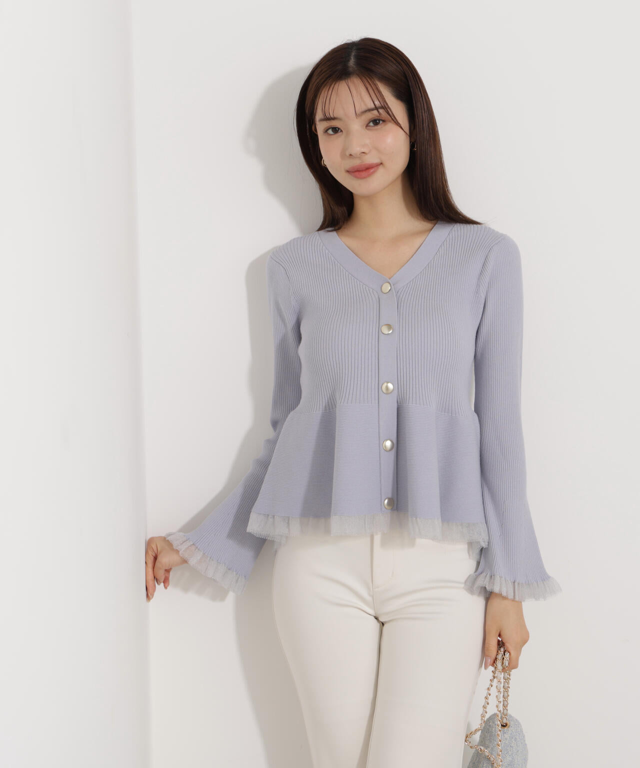 【追加生産予約】シアー切替ペプラムニット【モカ：WEB限定カラー】