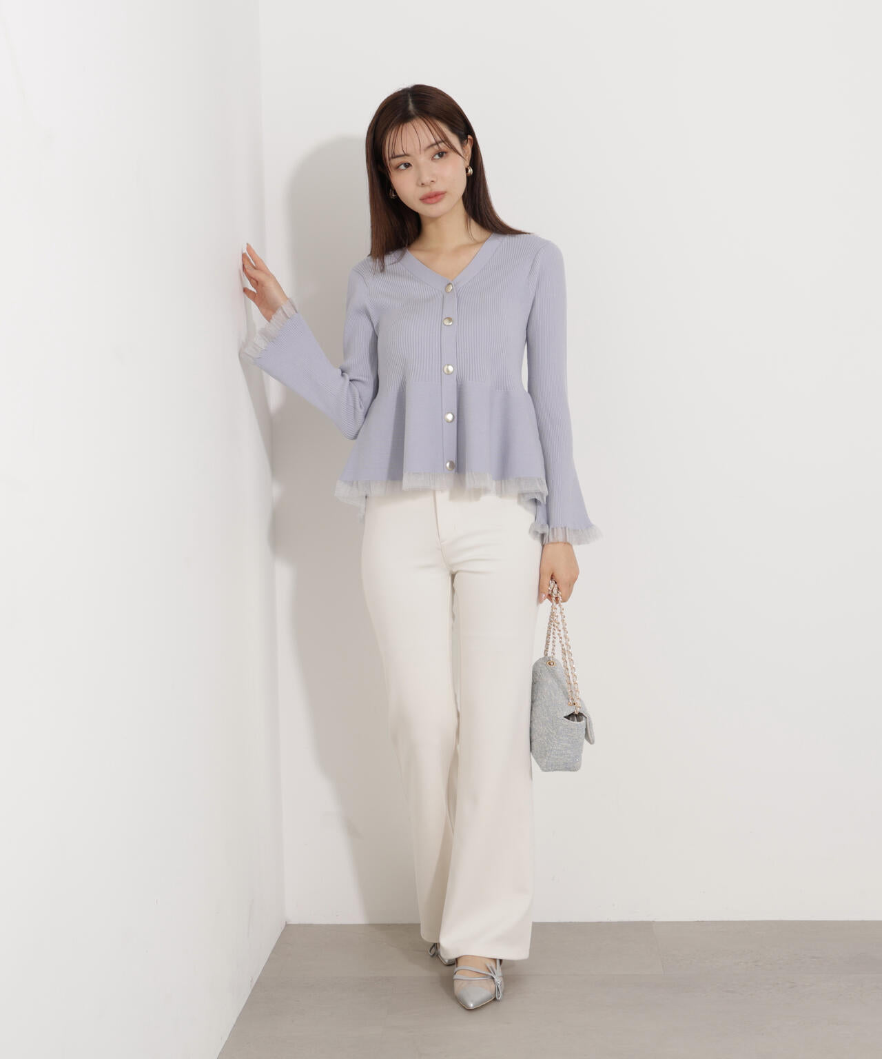 【追加生産予約】シアー切替ペプラムニット【モカ：WEB限定カラー】