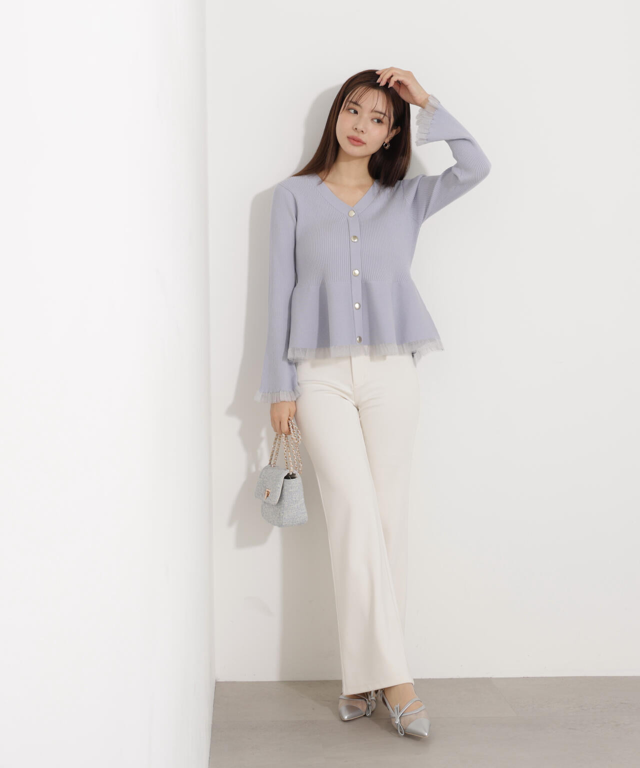 【追加生産予約】シアー切替ペプラムニット【モカ：WEB限定カラー】