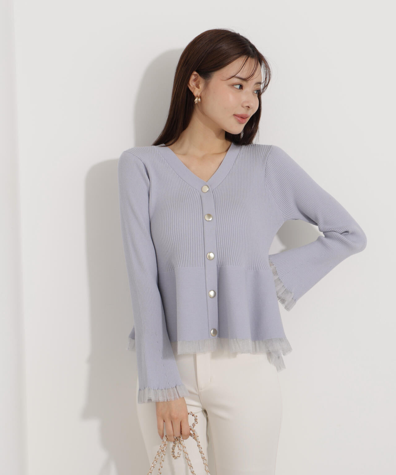 【追加生産予約】シアー切替ペプラムニット【モカ：WEB限定カラー】