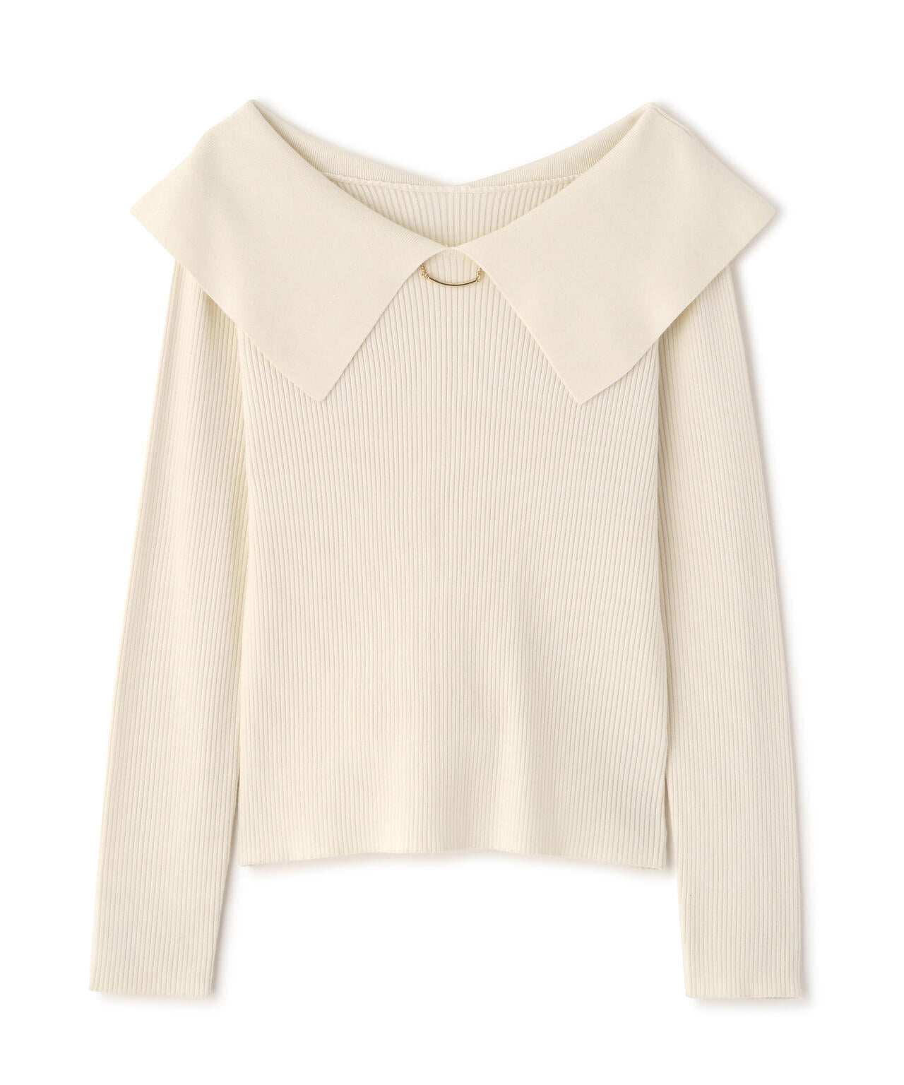 ＜ウォッシャブル/UV＞バー付きビッグ襟ニット