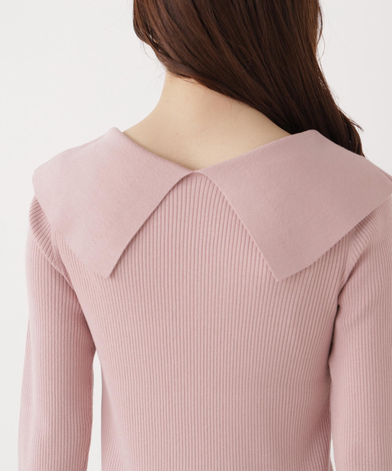 ＜ウォッシャブル/UV＞バー付きビッグ襟ニット