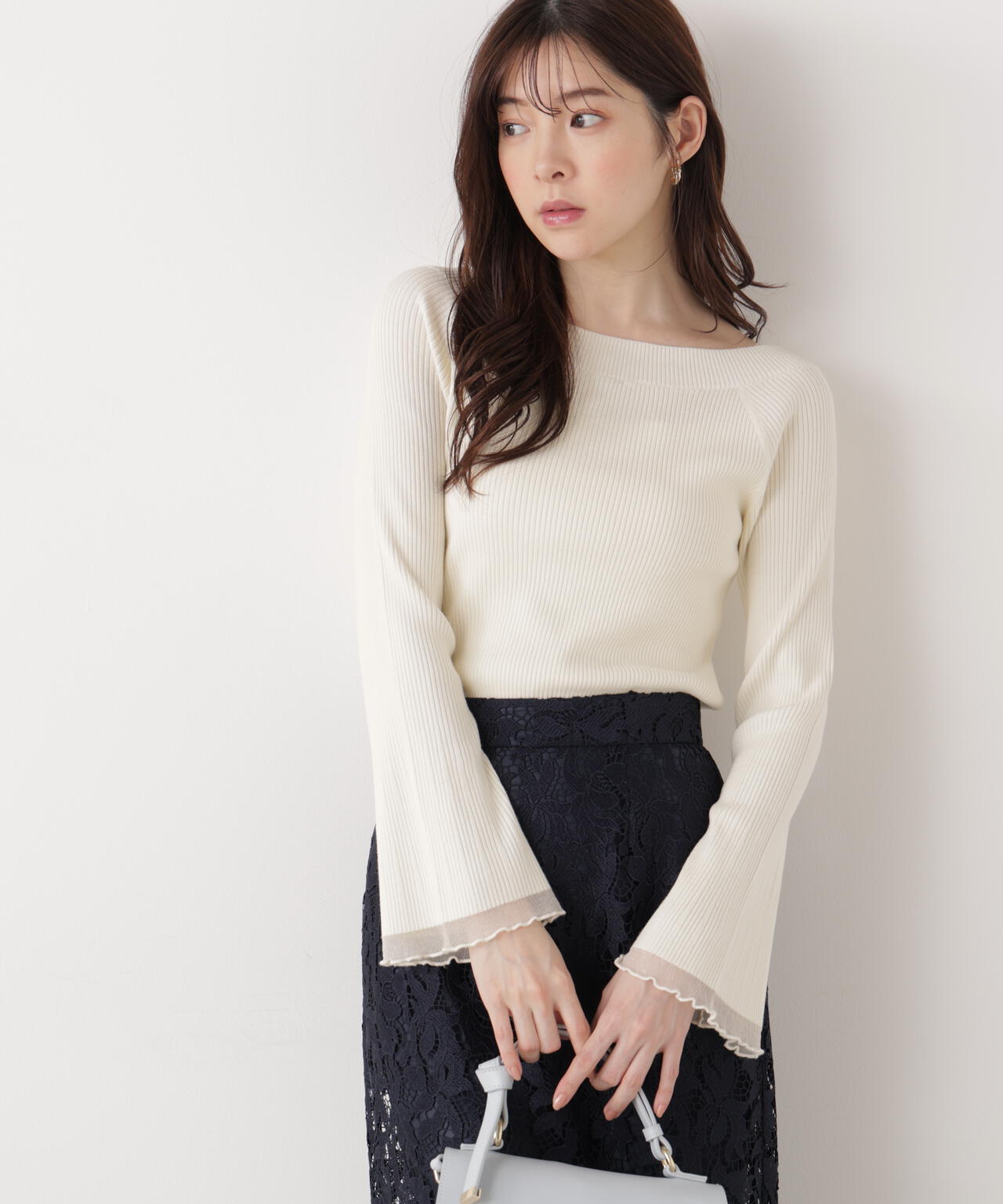 ＜ウォッシャブル/UV＞シアー切り替えボートネックニット