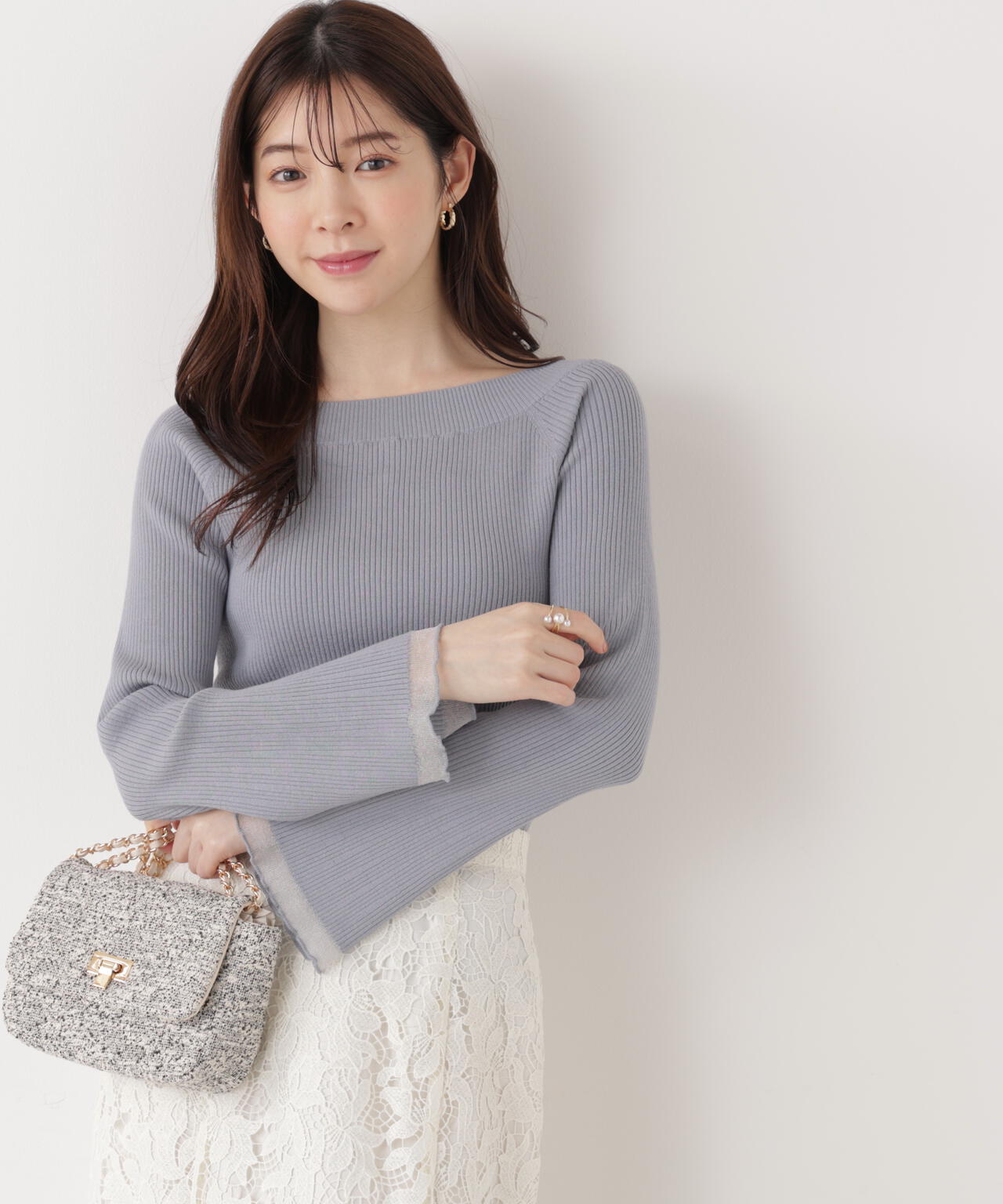 ＜ウォッシャブル/UV＞シアー切り替えボートネックニット