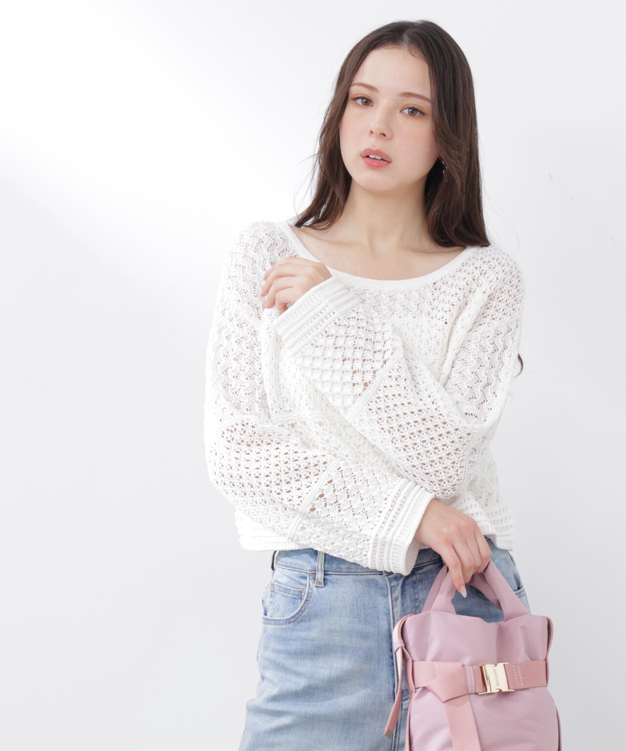 透かし編みボックスニット