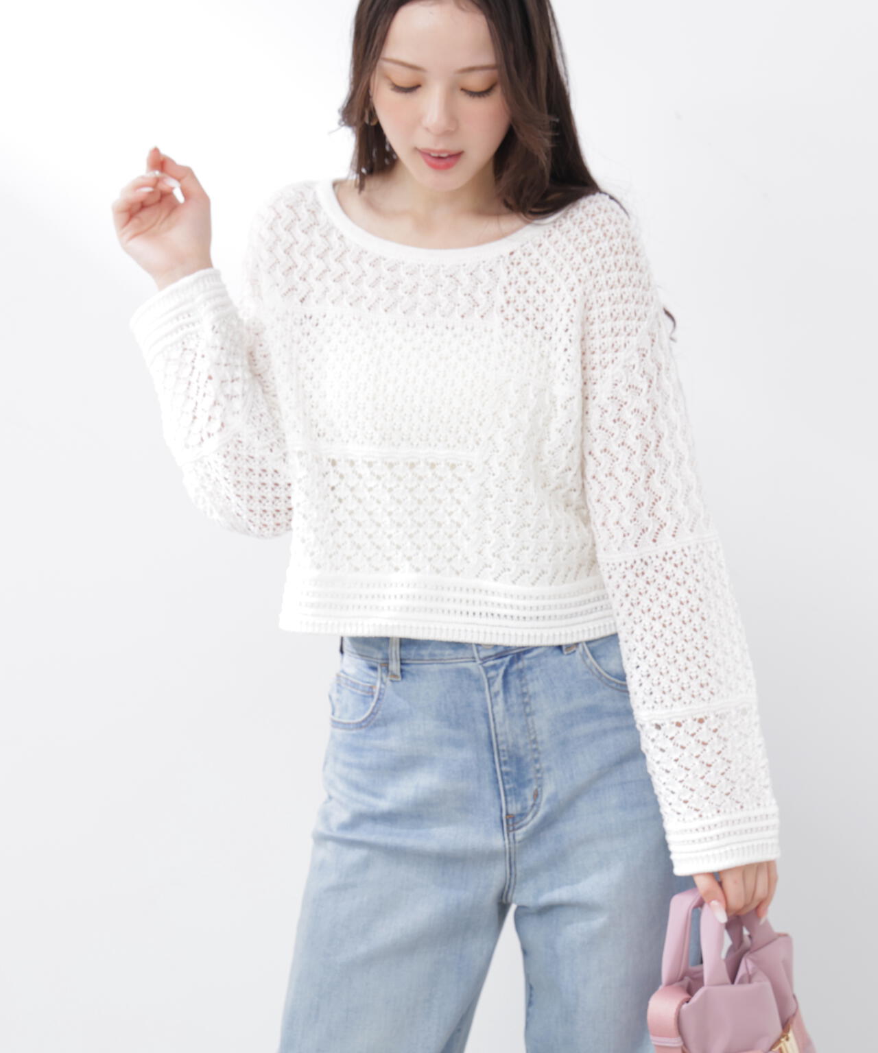 透かし編みボックスニット