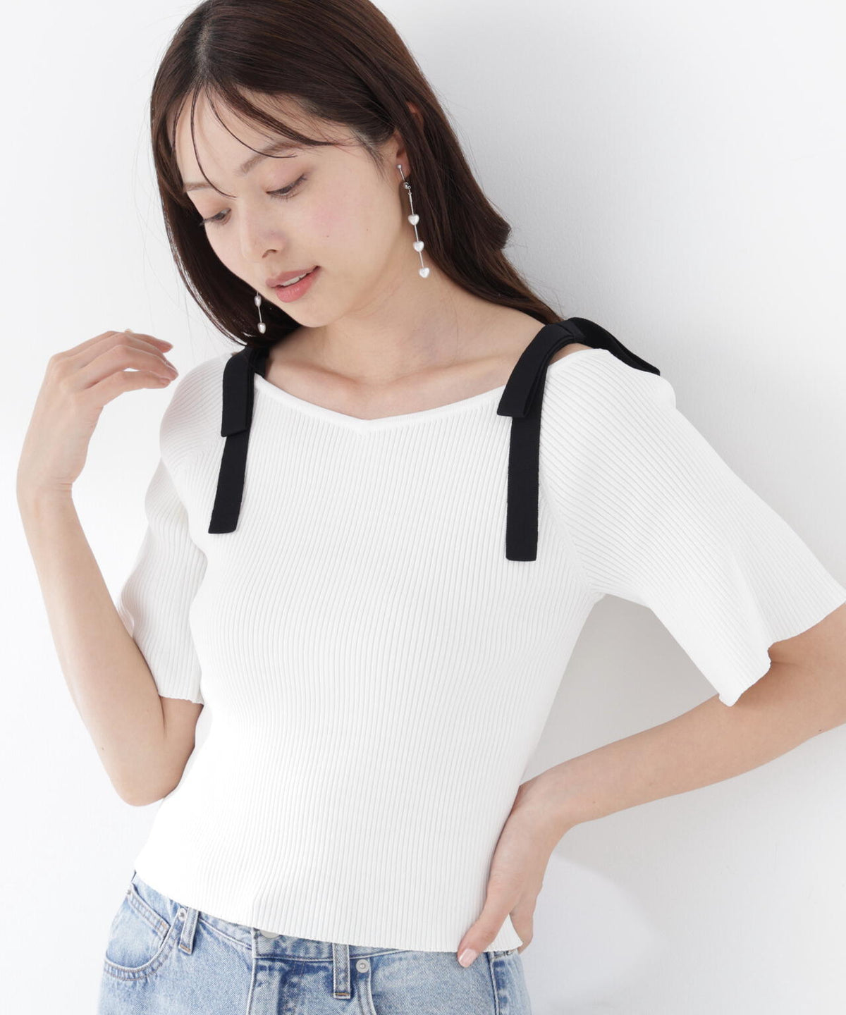ウォッシャブル/UV＞肩リボンオフショルニット | PROPORTION BODY 