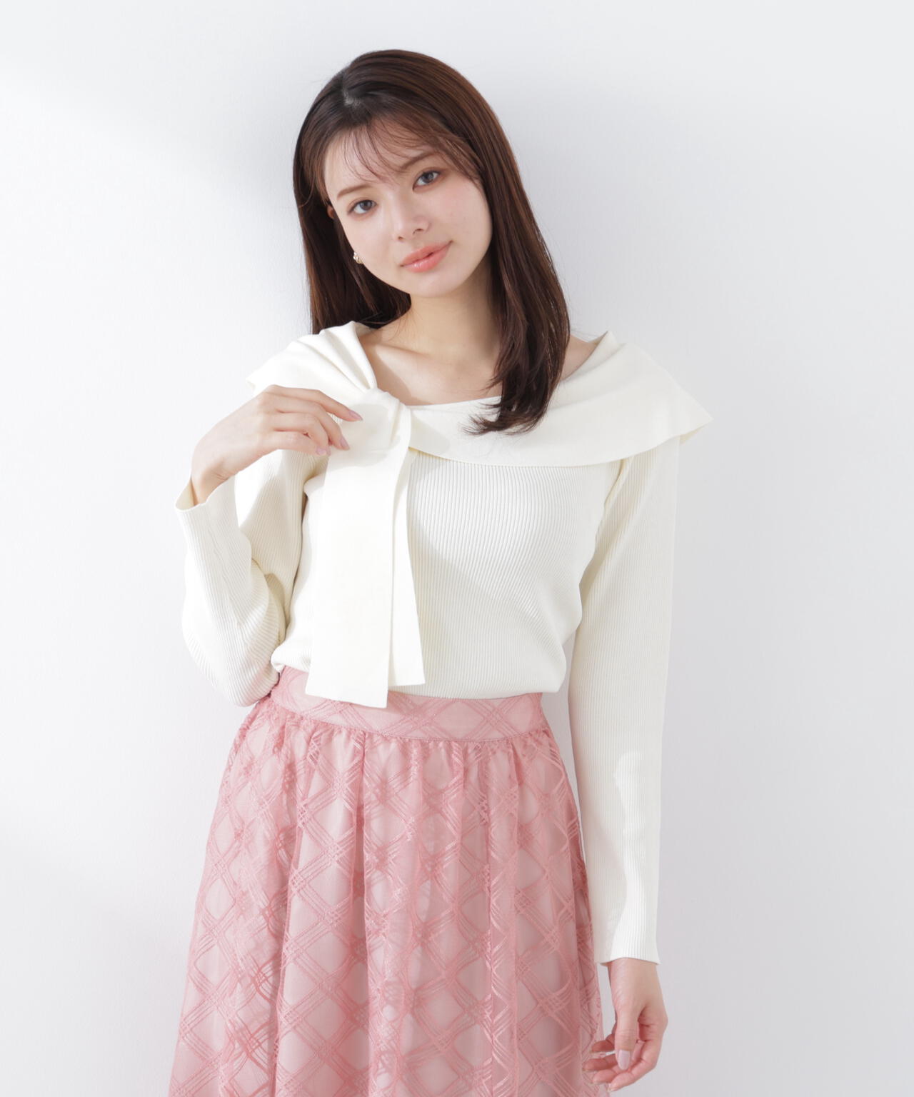 ＜ウォッシャブル/UV＞アシメケープニットトップス【WEB・一部店舗限定】