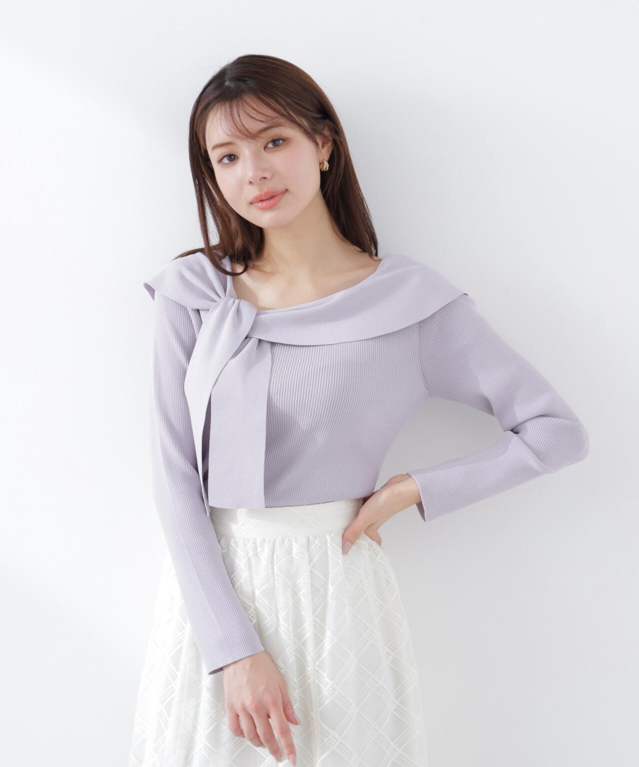 ＜ウォッシャブル/UV＞アシメケープニットトップス【WEB・一部店舗限定】