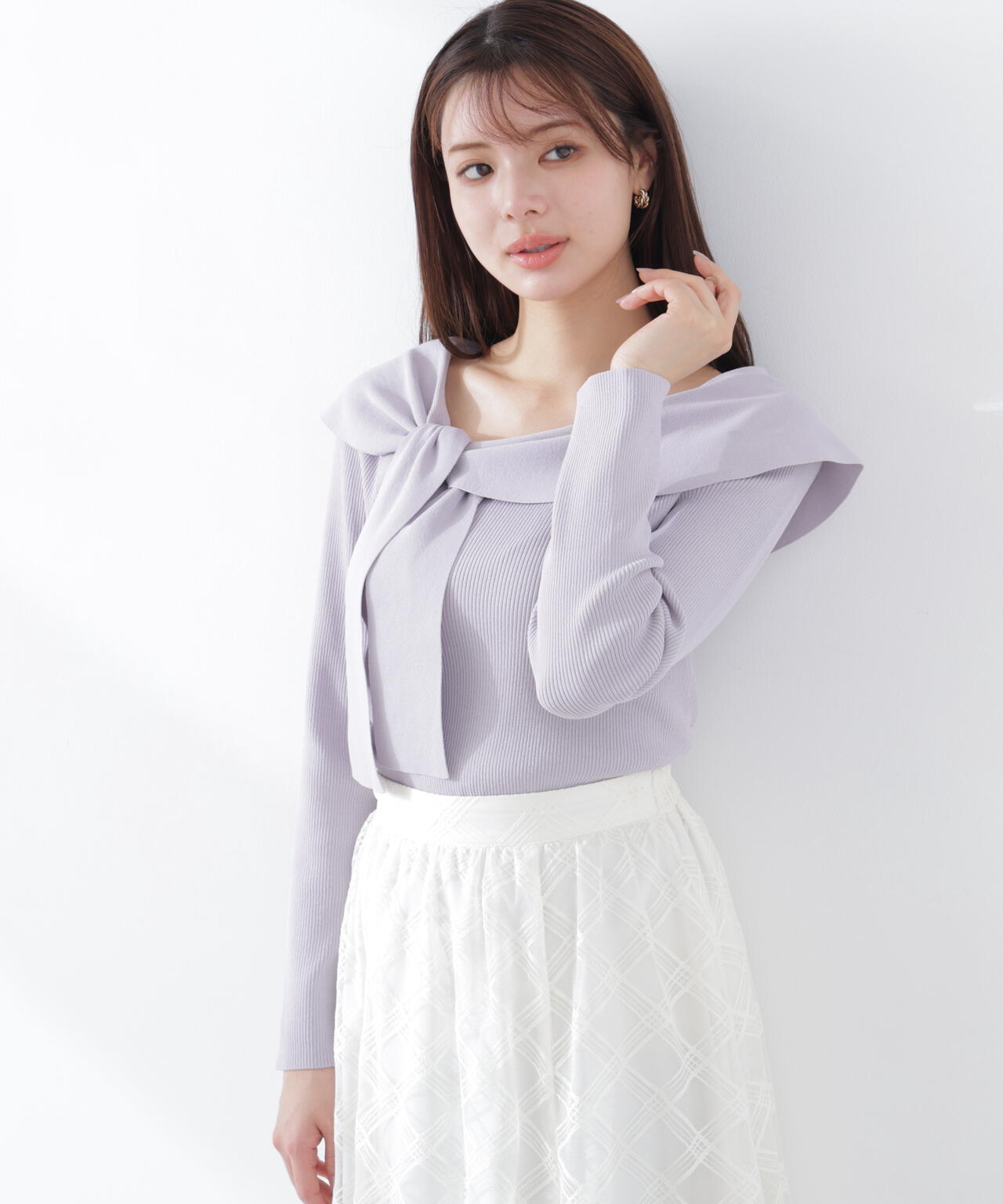 ＜ウォッシャブル/UV＞アシメケープニットトップス【WEB・一部店舗限定】