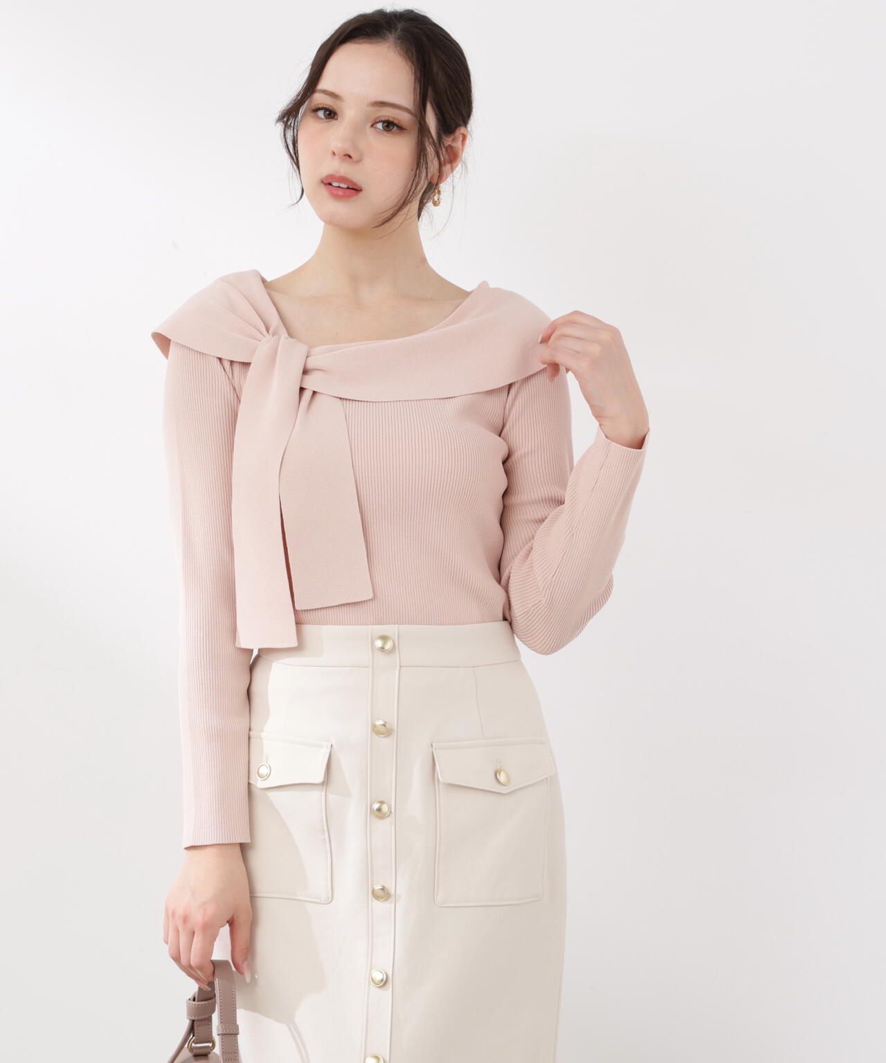 ＜ウォッシャブル/UV＞アシメケープニットトップス【WEB・一部店舗限定】