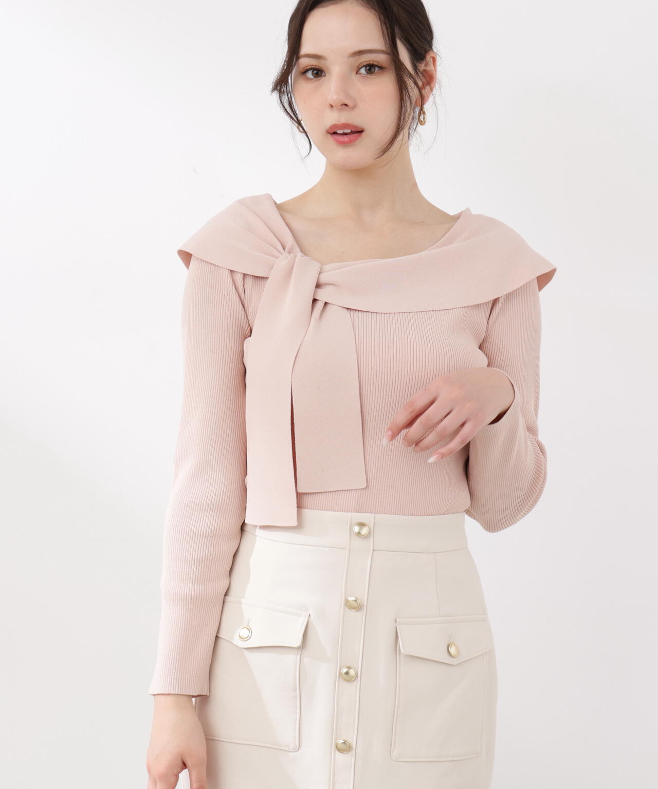 ＜ウォッシャブル/UV＞アシメケープニットトップス【WEB・一部店舗限定】