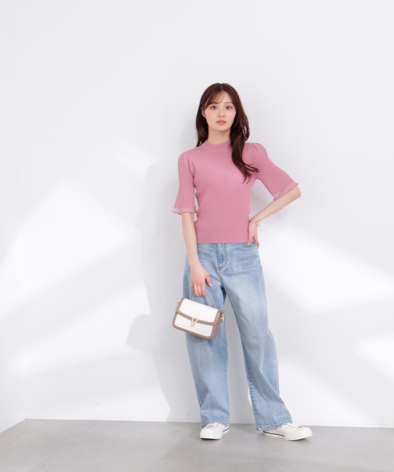 部分シアー半袖ニット【ピンク：WEB・一部店舗限定】 | PROPORTION