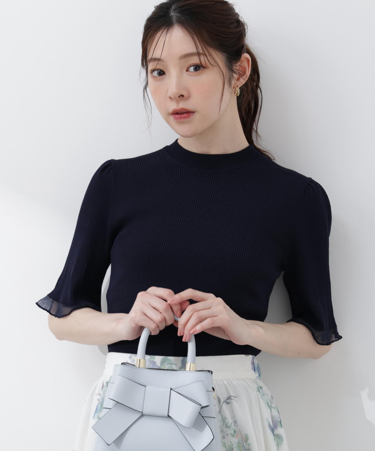 部分シアー半袖ニット【ピンク：WEB・一部店舗限定】 | PROPORTION