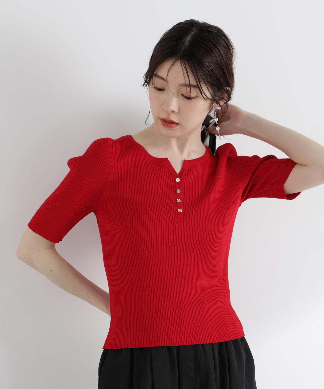【Bordeaux*OffWht】【別注】PENNEY'S / ボディスーツ ヘンリーネック トップス Ray BEAMS（レイ ビームス）【別注】PENNEY'S / ボディスーツ ヘンリー