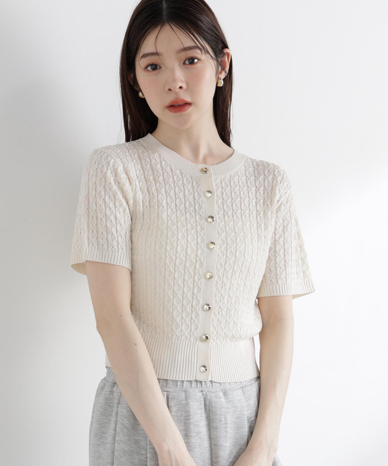 a/mie〉シルク混サマーケーブルニット【イエロー、ピンク：WEB・一部