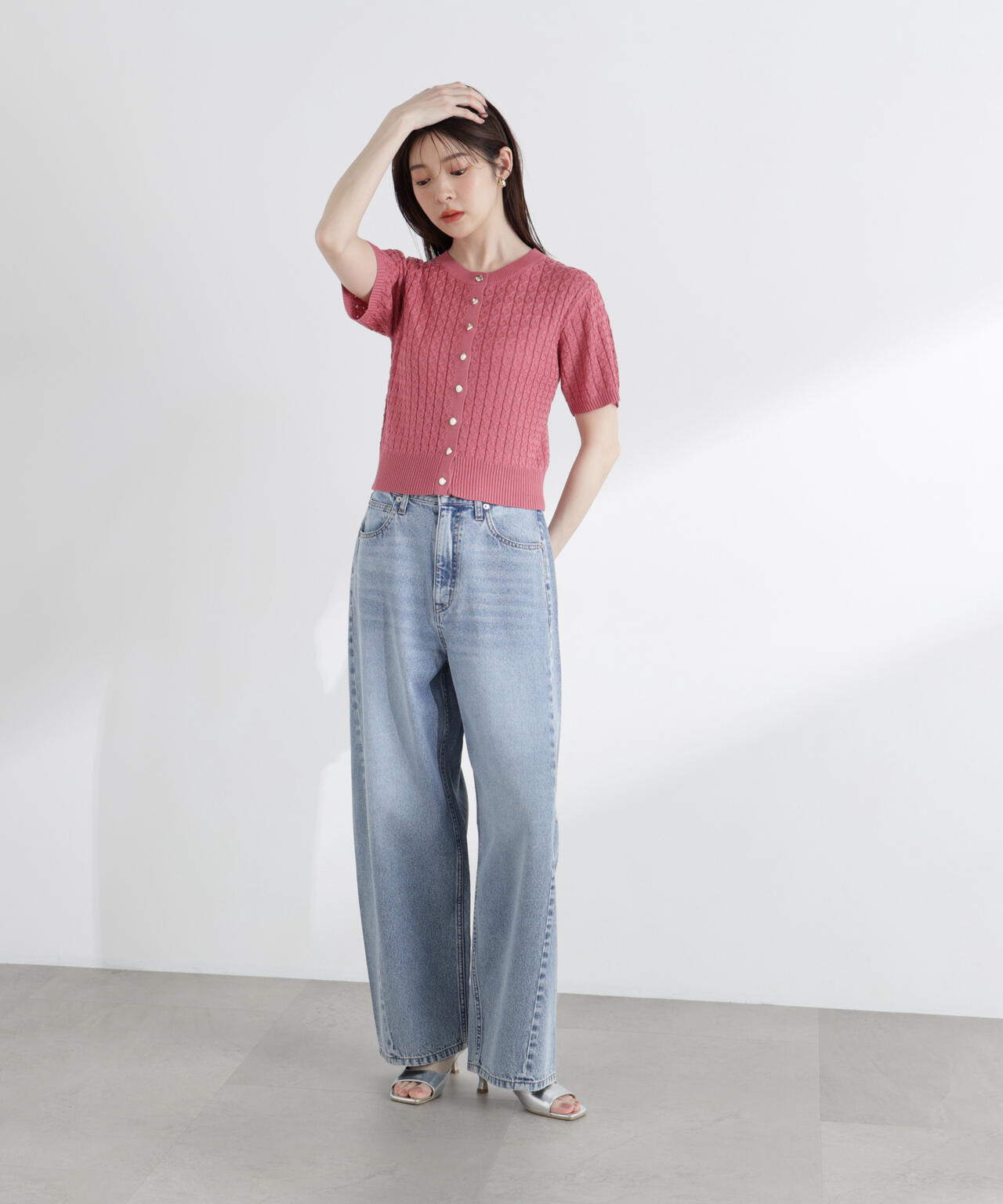 a/mie〉シルク混サマーケーブルニット【イエロー、ピンク:WEB・一部 a/mie〉シルク混サマーケーブルニット【イエロー、ピンク:WEB・一部