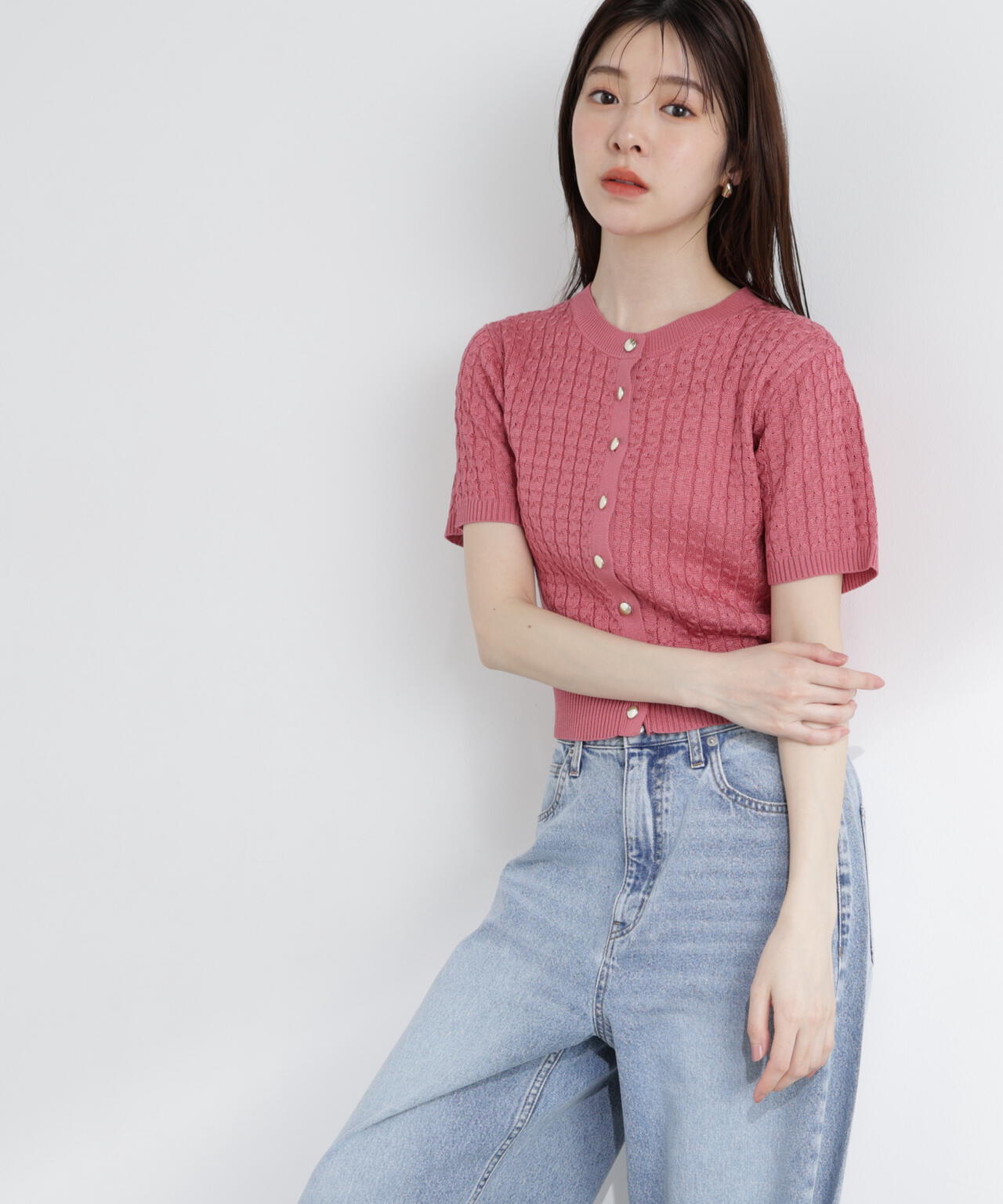 a/mie〉シルク混サマーケーブルニット【イエロー、ピンク：WEB・一部