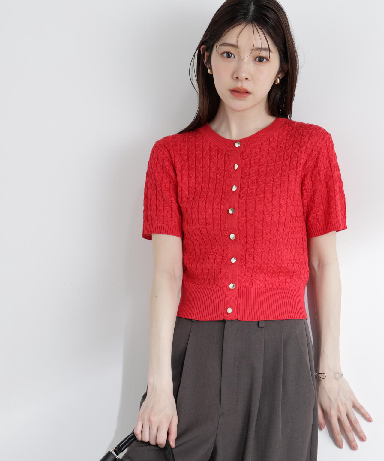 a/mie〉シルク混サマーケーブルニット【イエロー、ピンク:WEB・一部 a/mie〉シルク混サマーケーブルニット【イエロー、ピンク:WEB・一部