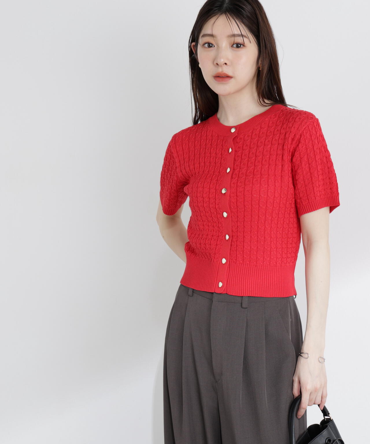 a/mie〉シルク混サマーケーブルニット【イエロー、ピンク：WEB・一部