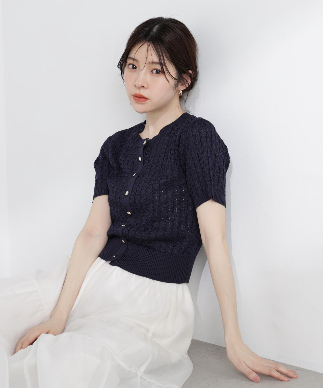 a/mie〉シルク混サマーケーブルニット【イエロー、ピンク：WEB・一部