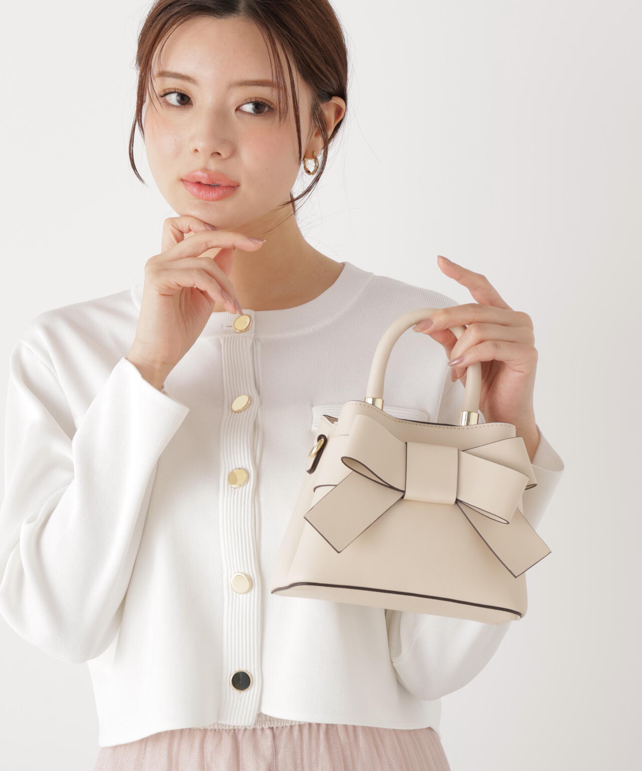 フロントリボンバッグミニ【ブラック・アイボリー：official site・ZOZOTOWN・一部店舗限定】