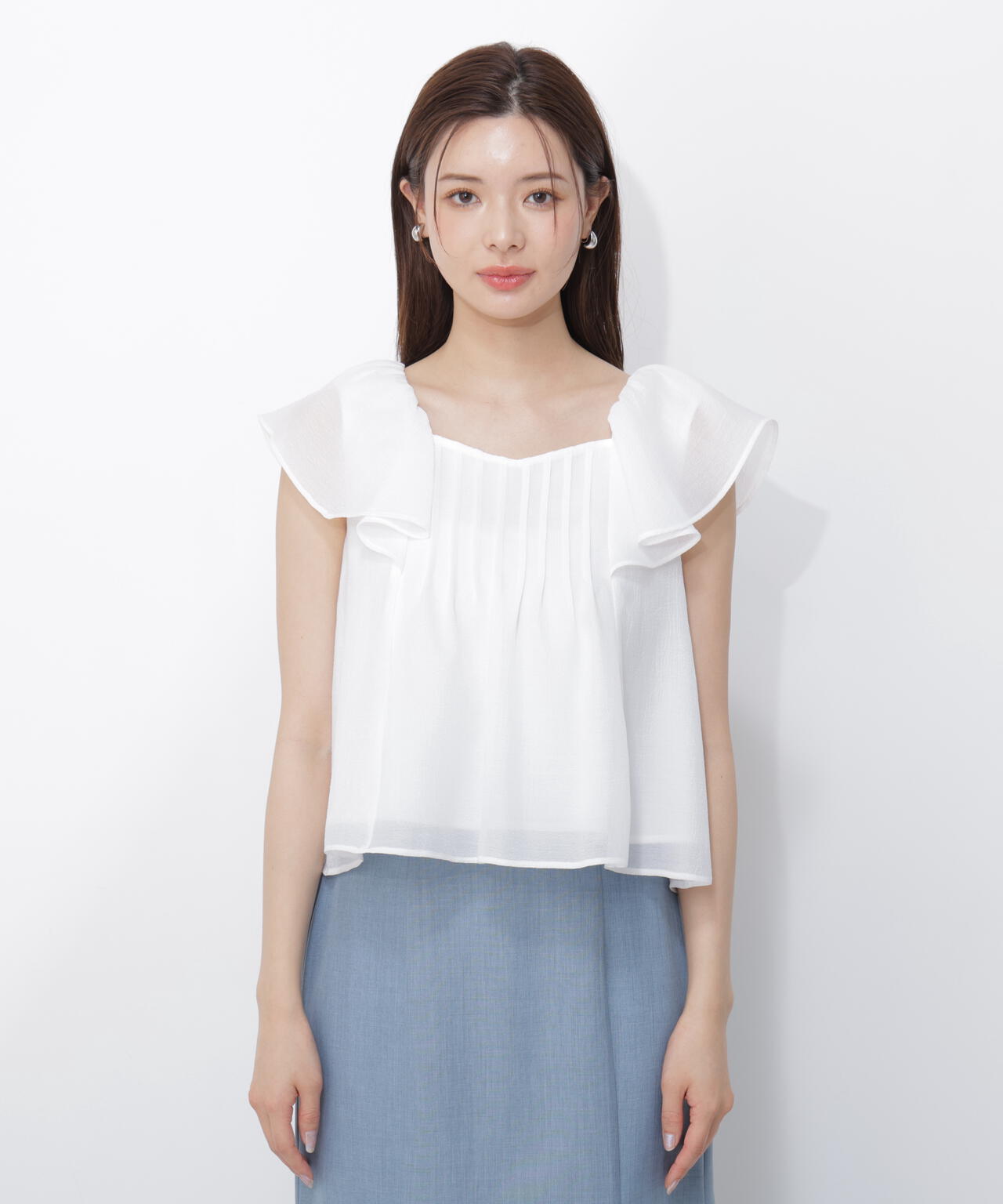 美品✨ 23年製 セオリー ラッフルスリーブ フリル ブラウス 白 ジョーゼット ラッフルスリーブブラウス | PROPORTION BODY DRESSING