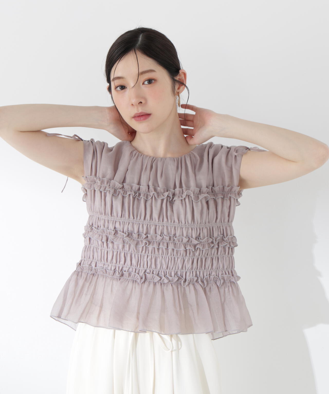 a/mie〉シャーリングフリルブラウス＜ブルー：WEB限定＞ | PROPORTION