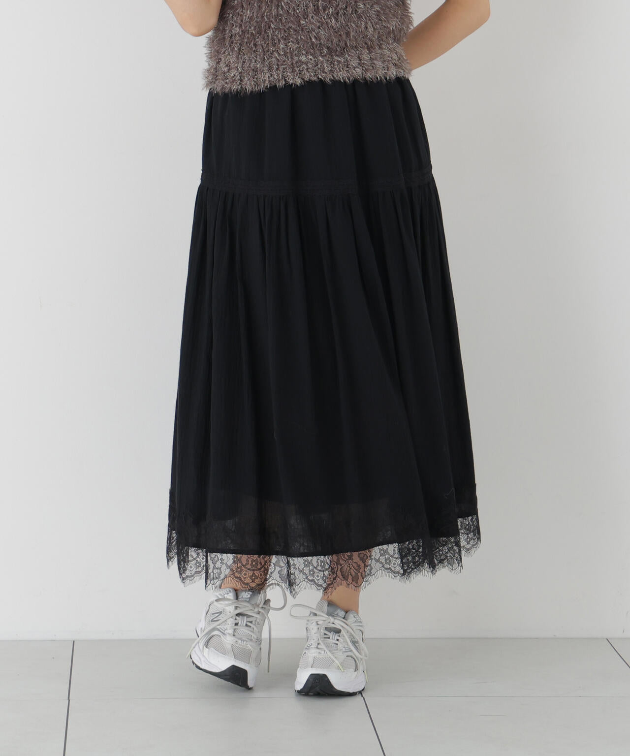 ATELIER BOZ レース切替ティアードスカート 黒 レース切り替えティアードスカート | PROPORTION BODY DRESSING