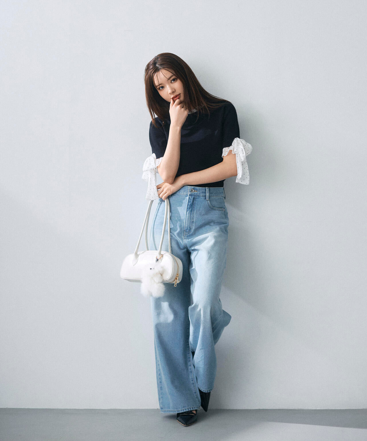 a/mie＞レースハイウエストワイドデニムパンツ | PROPORTION BODY