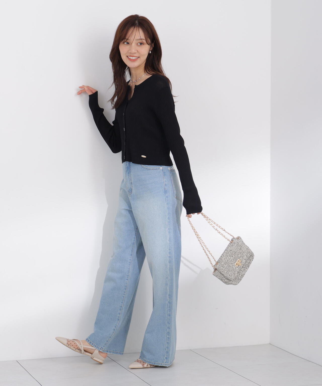 a/mie＞レースハイウエストワイドデニムパンツ | PROPORTION BODY