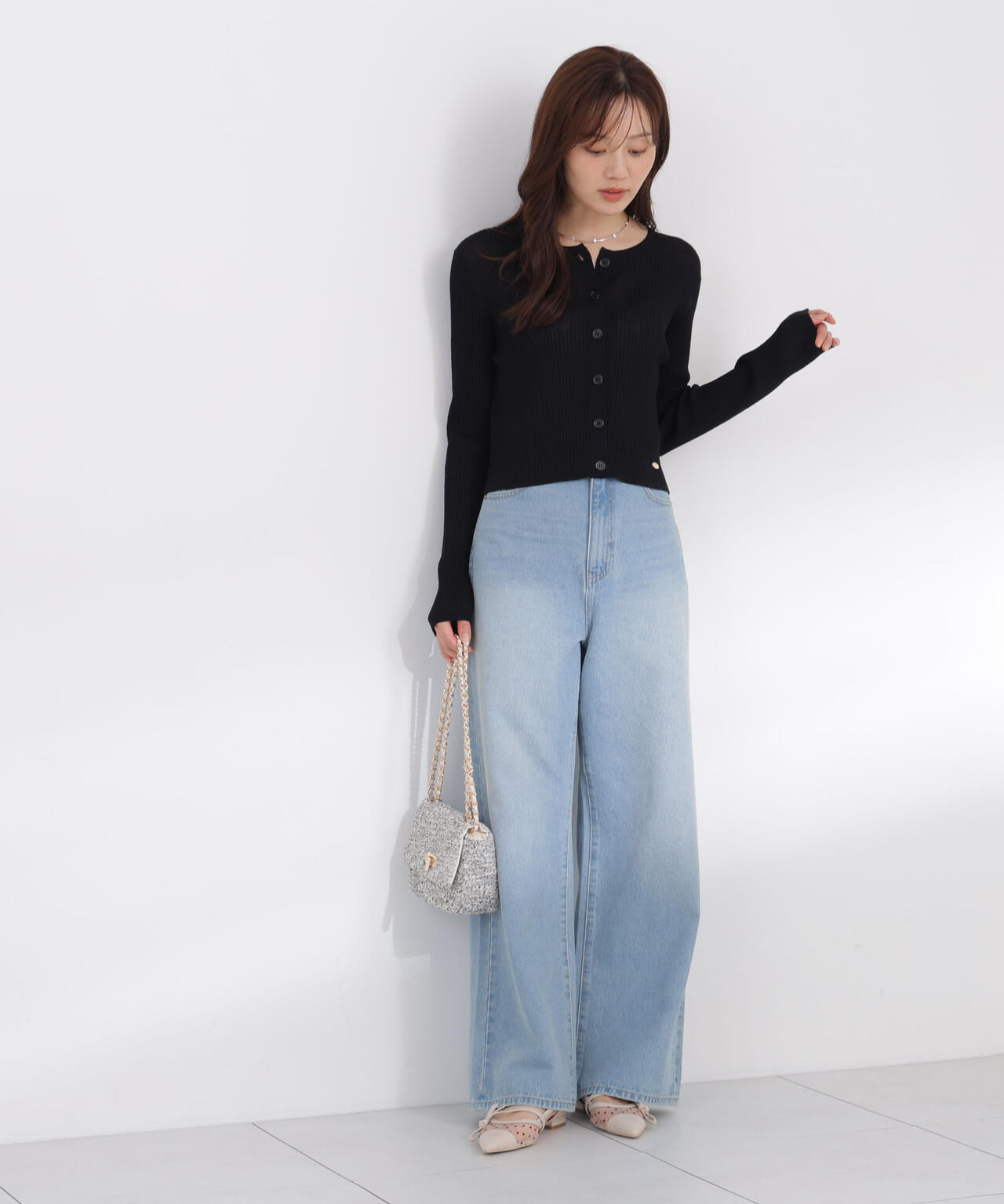 ＜a/mie＞レースハイウエストワイドデニムパンツ