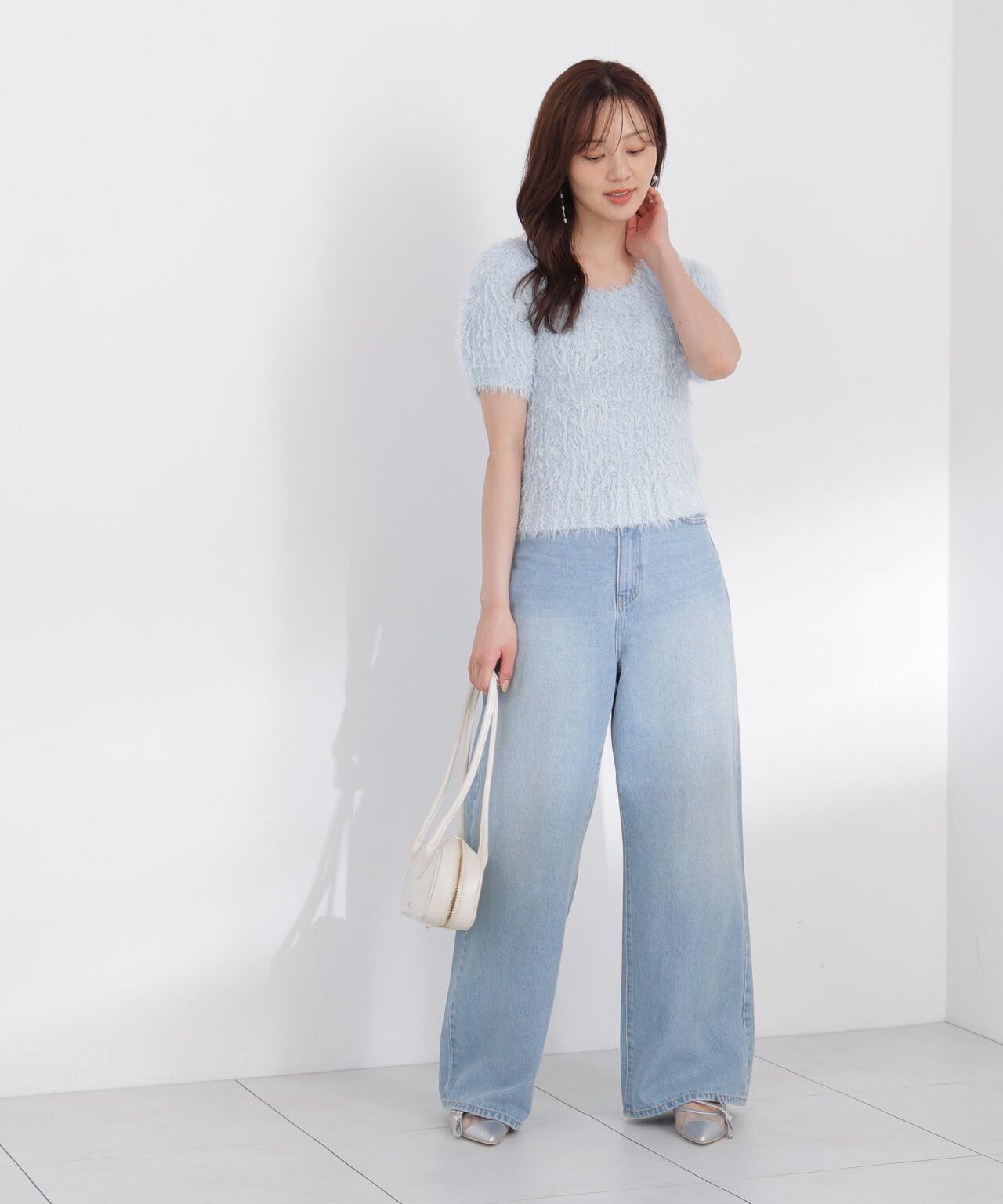 a/mie＞レースハイウエストワイドデニムパンツ | PROPORTION BODY