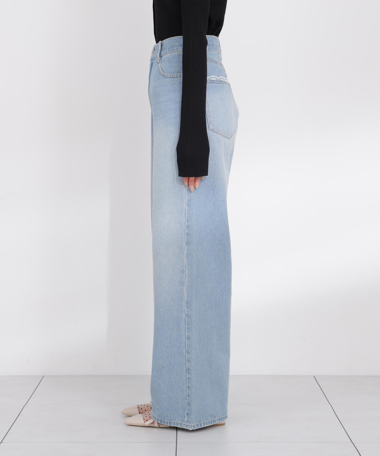 ＜a/mie＞レースハイウエストワイドデニムパンツ