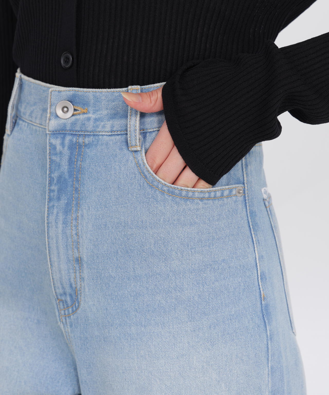 ＜a/mie＞レースハイウエストワイドデニムパンツ
