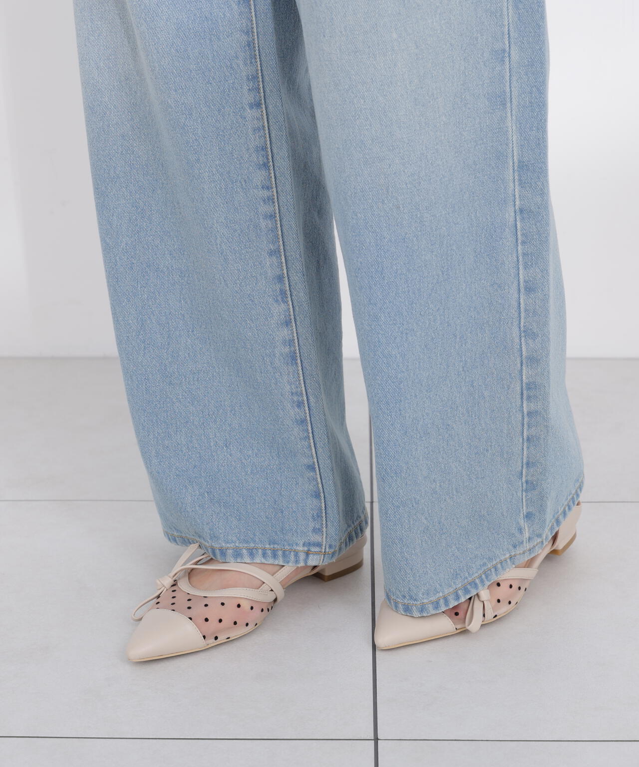 ＜a/mie＞レースハイウエストワイドデニムパンツ