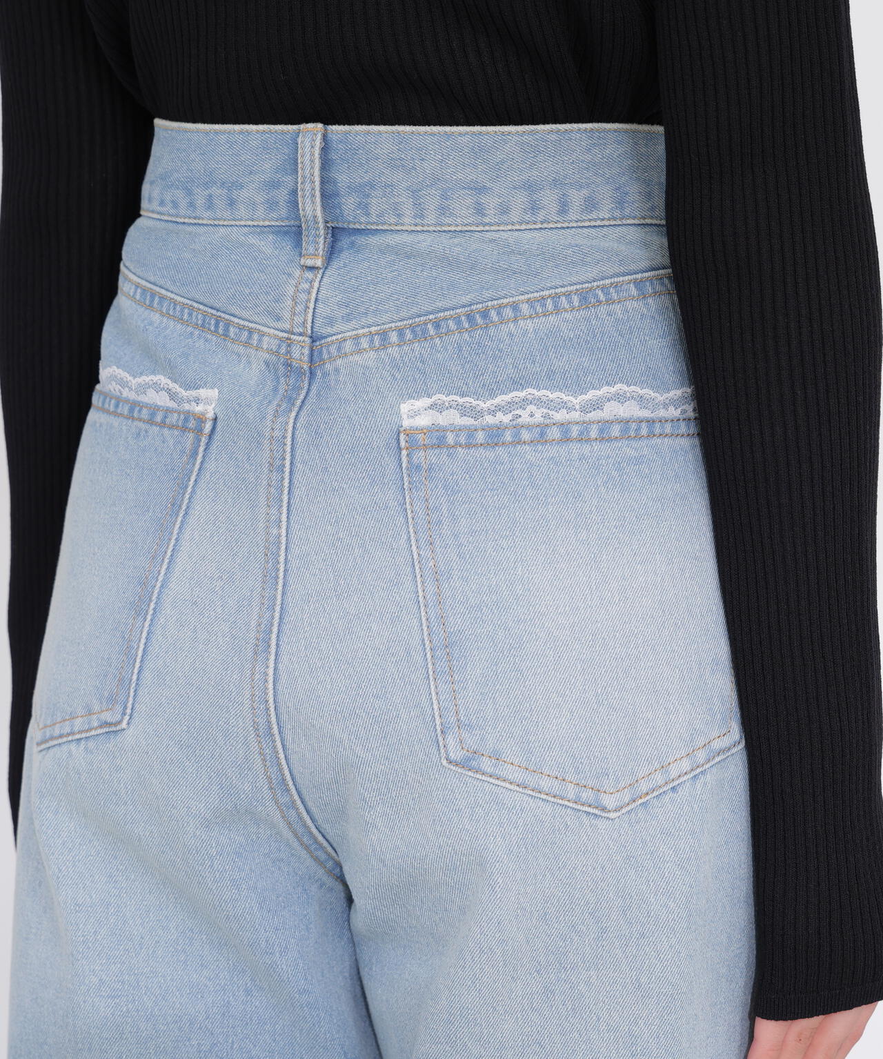 ＜a/mie＞レースハイウエストワイドデニムパンツ