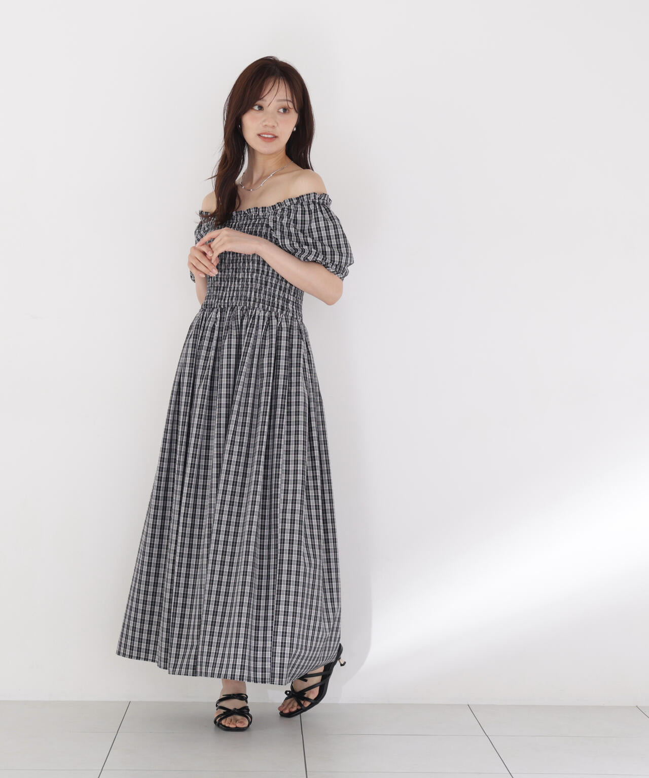 チェック柄シャーリングワンピース | PROPORTION BODY DRESSING